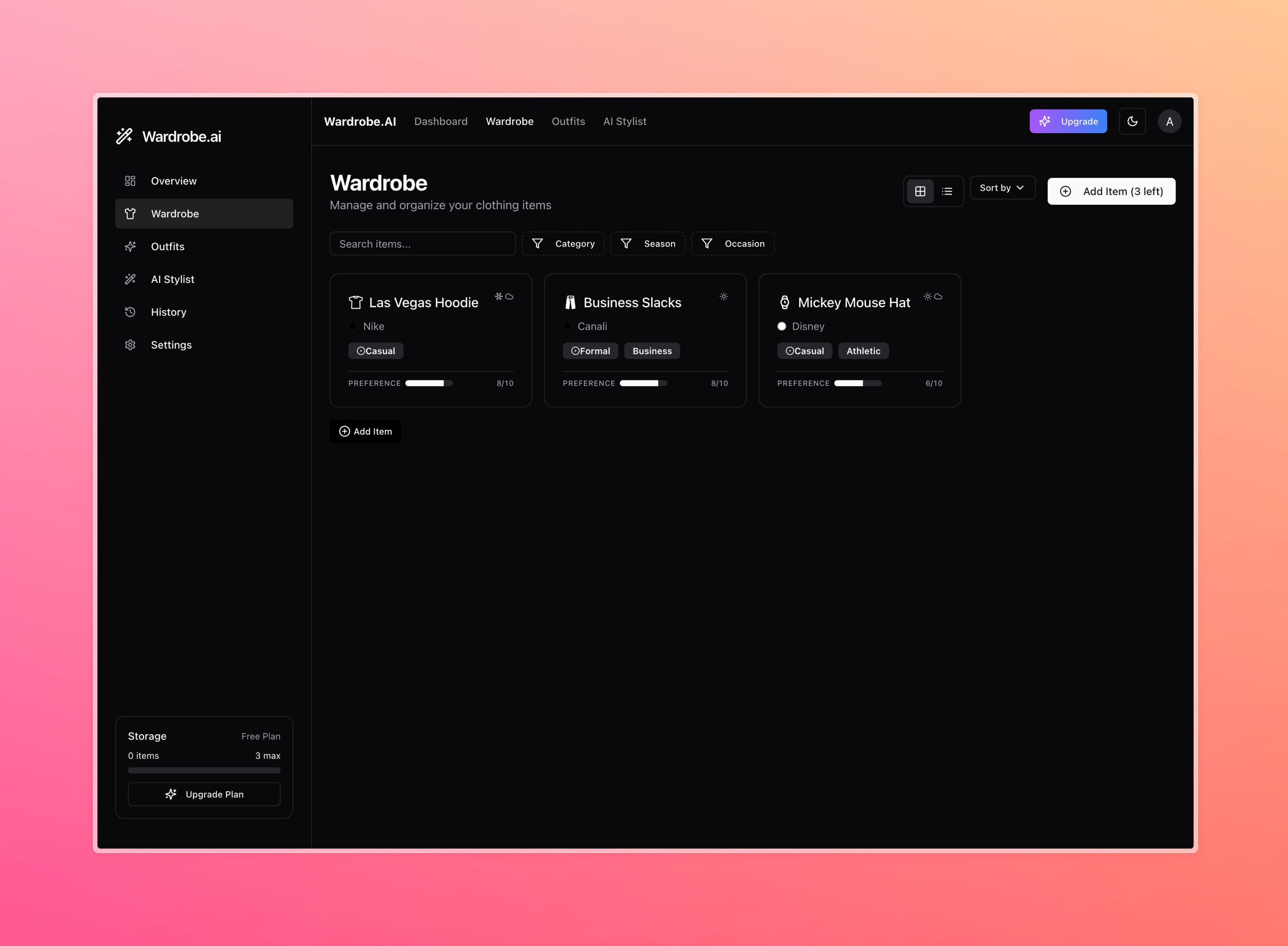 Wardrobe.ai Dashboard Preview